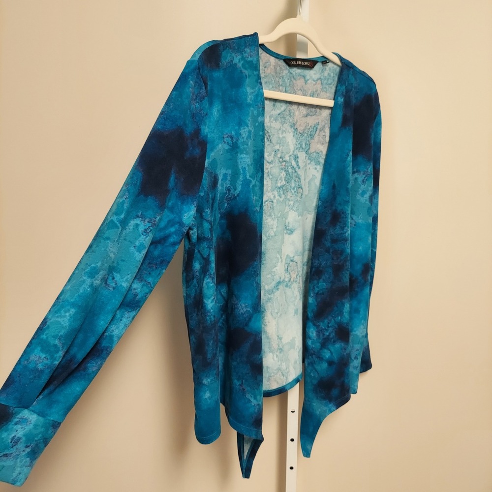 Colleen Lopez Blue Marble Tie Dye Open Front Tie Cardigan XL Transitional Layer - Picture 2 of 8